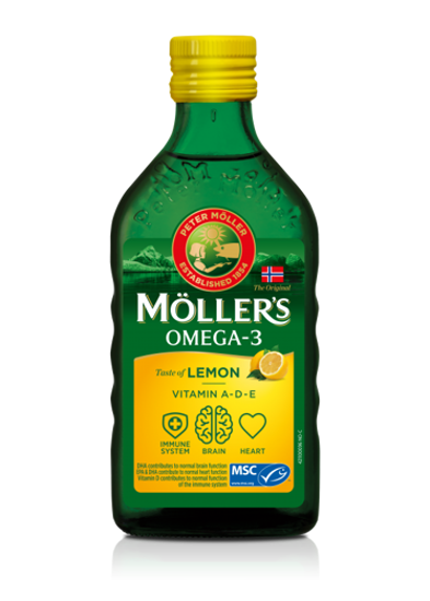 Möller’s-ის ვირთევზას ღვიძლის ზეთი ლიმონის გემოთი
